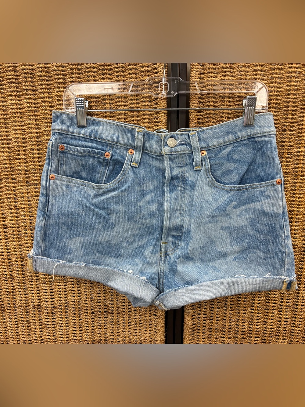 Levi’s 501 Denim Shorts W30 Light Wash Bleach Cloud Dye Cuffed Jean Shorts